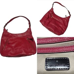 Ora Delphine Women's Red Pebbled Genuine Leather Shoulder Handbag Purse